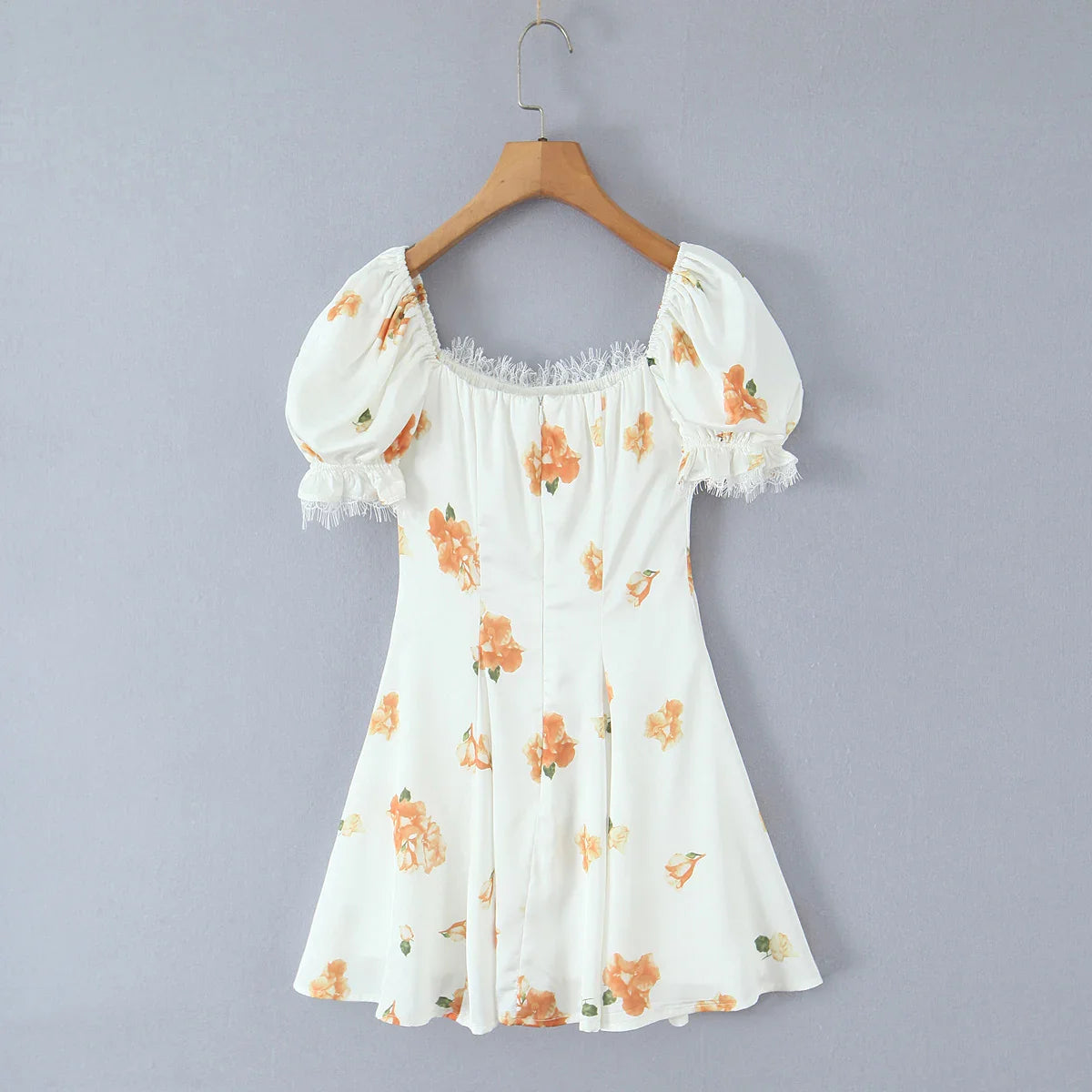 White Floral Puff Sleeve Mini Dress