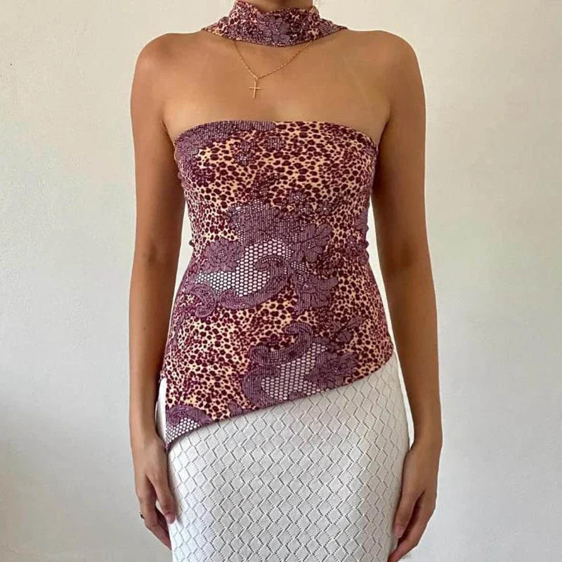 Floral Print Bandeau Scarf Top