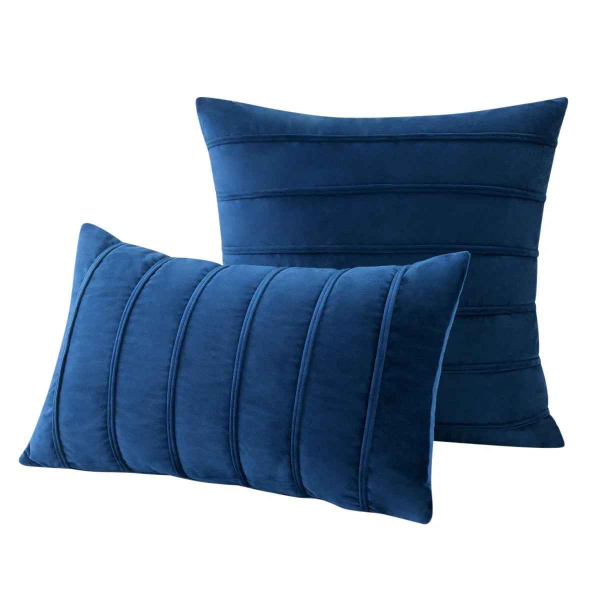 2Pcs Blue Velvet Pillow Covers with Striped Decorative Luxury Soft Cushion Cases for Farmhouse Couch Sofa Living Room