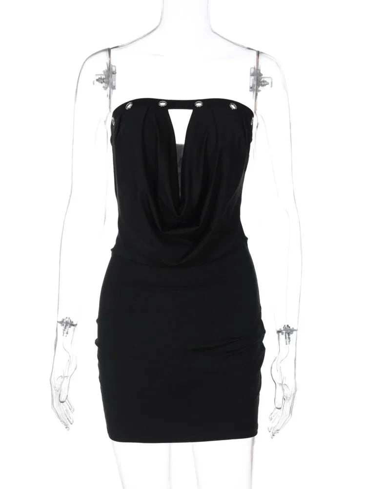 Black Hollow Out Cowl Neck Design Tube Mini Dress