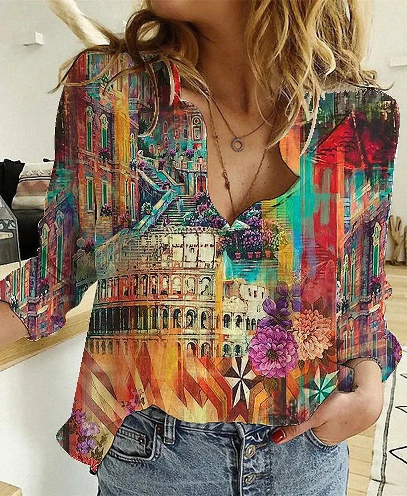 Button-Down Printed Blouse