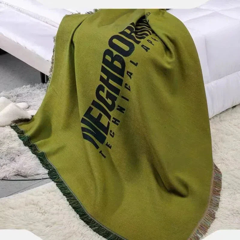 Textile City Olive Green Blanket Ins Trendy Neighborhood Letters Picnic Blanket Home Decoration Tapestry 130x160cm