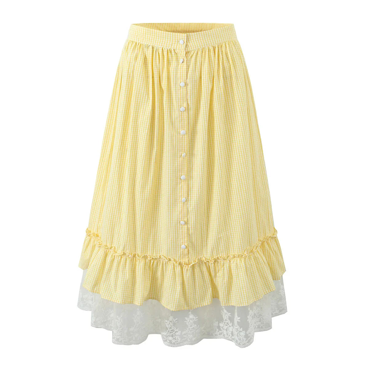Yellow Gingham Printed Crop Top And Maxi Skirt Set