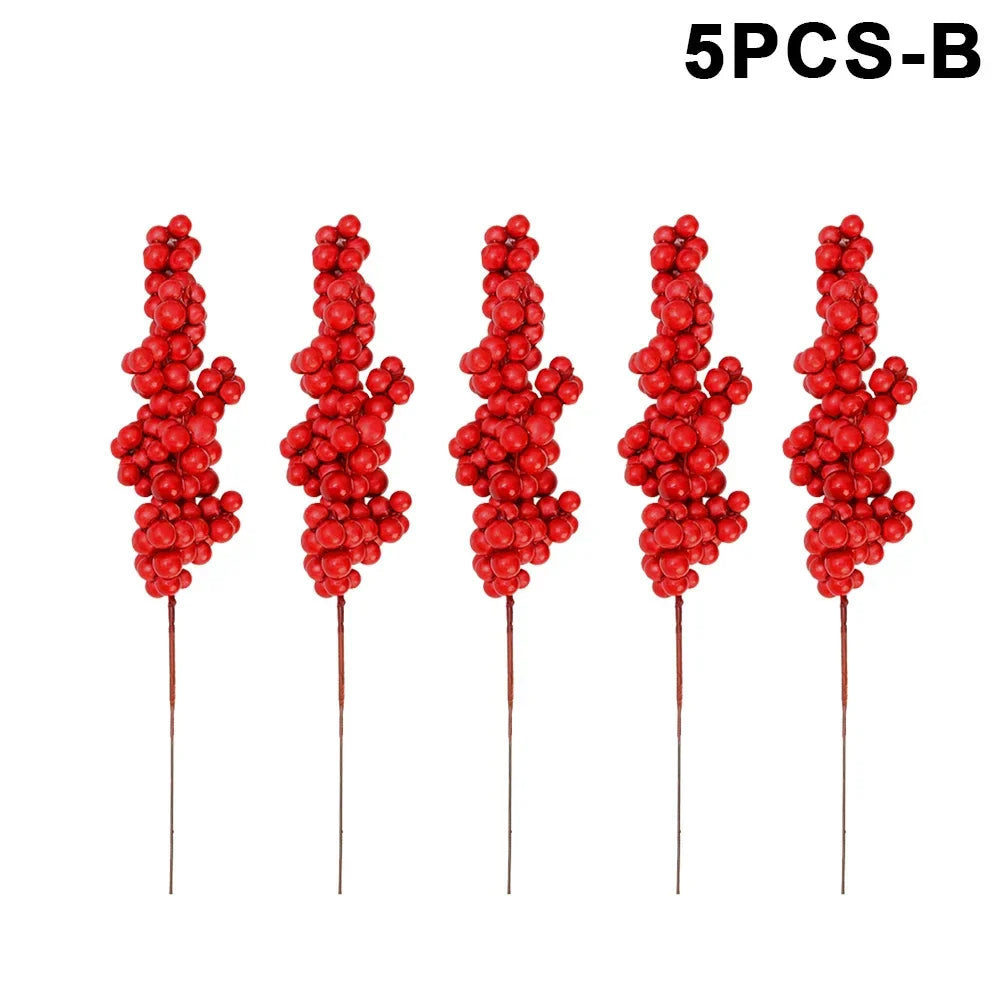 10/1Pcs Artificial Red Berries Christmas Holly Berry Branches Xmas Tree Ornaments Fake Plants For Home Navidad Party Decoration