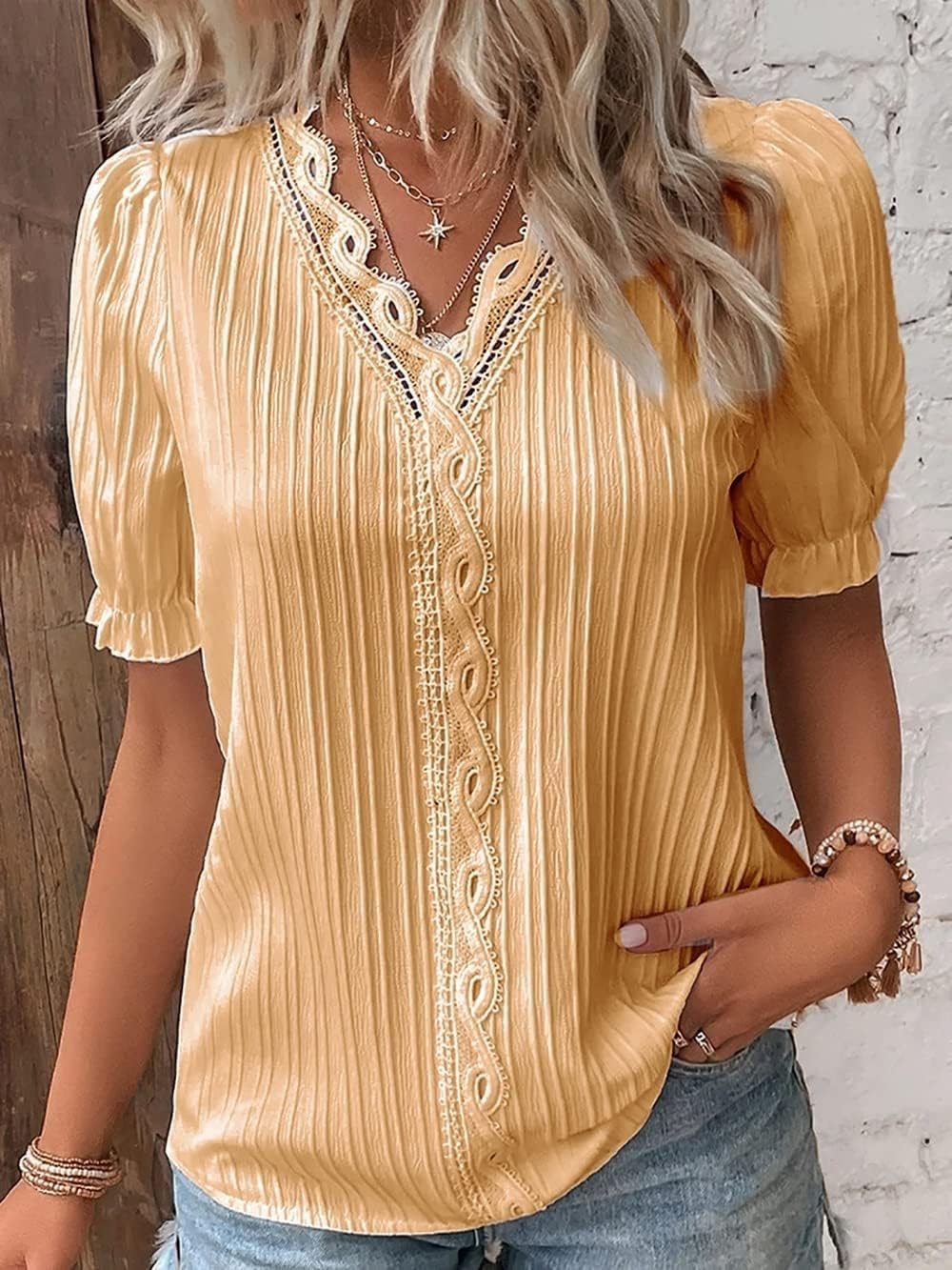 Classy Lace V-Neck Long Sleeve Blouse