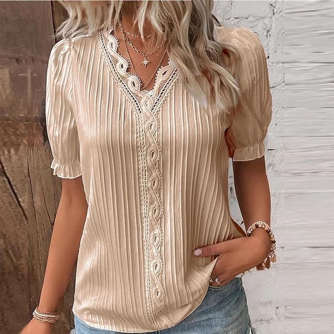 Classy Lace V-Neck Long Sleeve Blouse