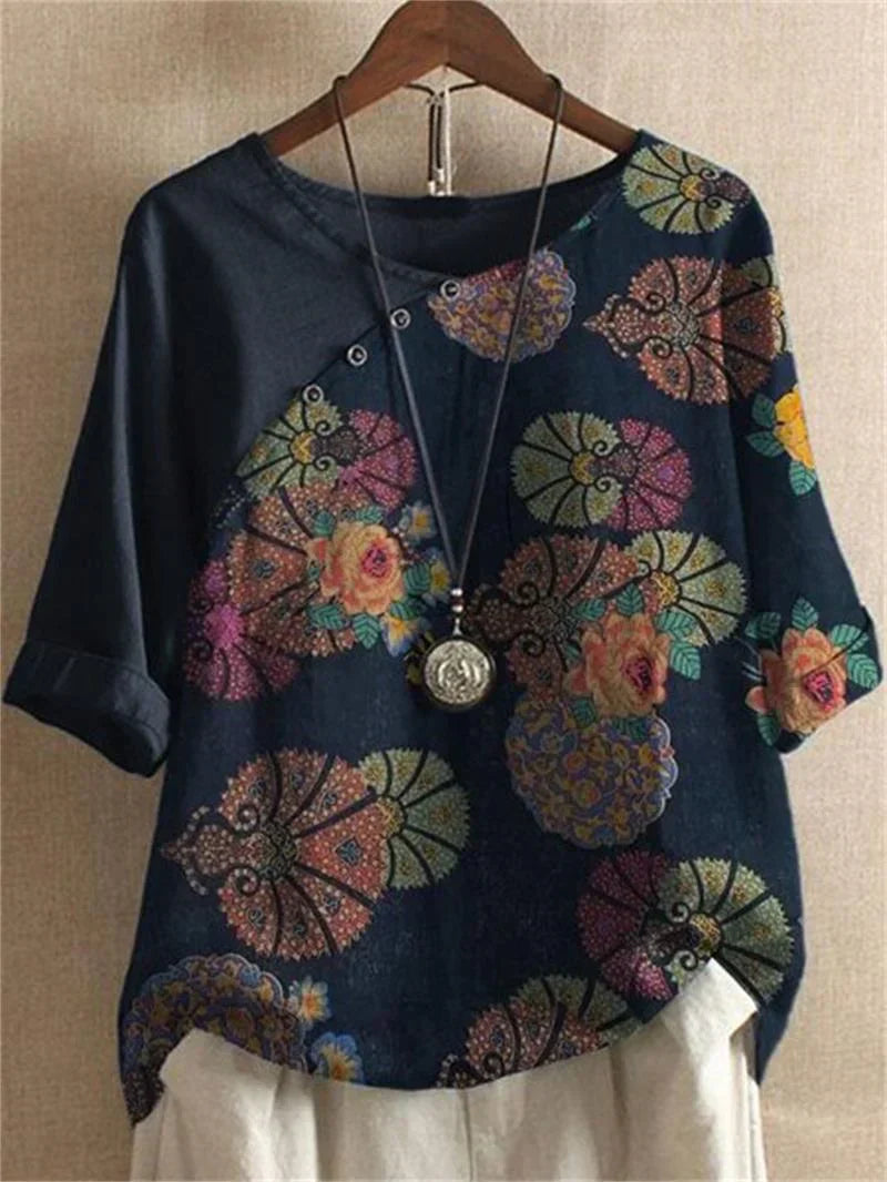 Short Sleeve Button Down Floral Blouse