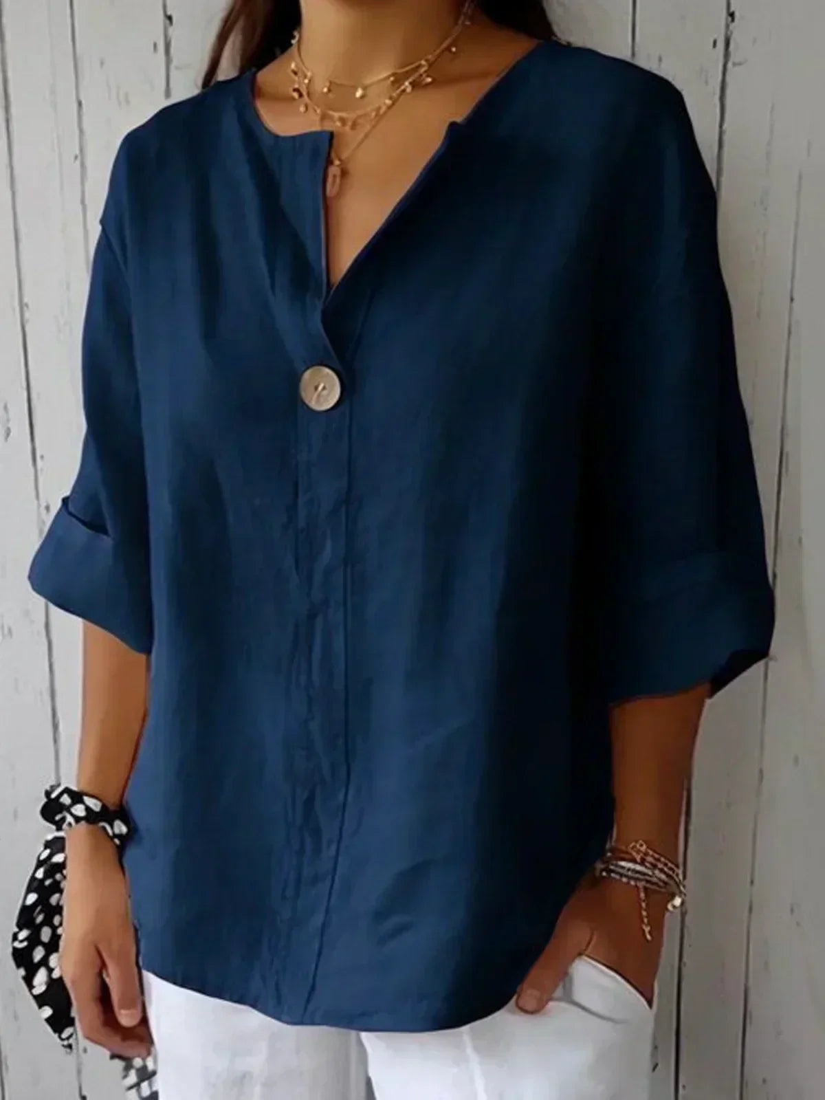 Casual Short Sleeve V-Neck Blouse