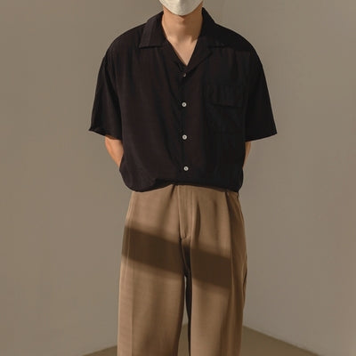 Short-sleeved Shirt Men's Loose Mid-sleeved Shirt With Pocket Satin Thin