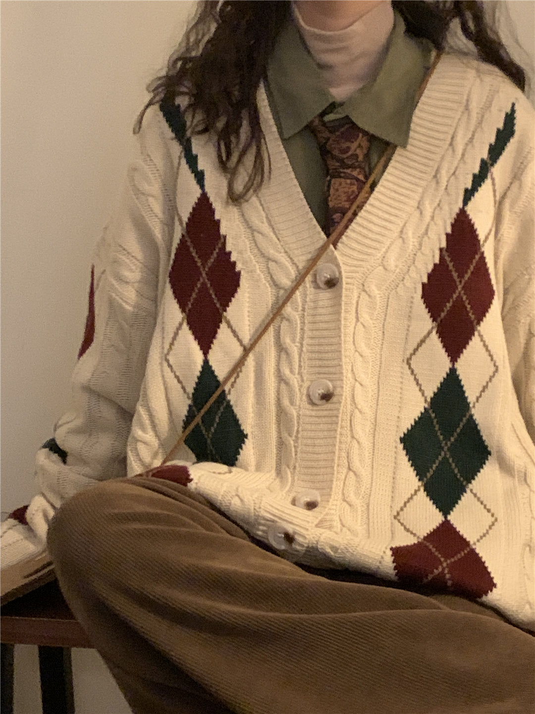 Loose Fitting American Vintage Plaid Cardigan Sweater Jacket