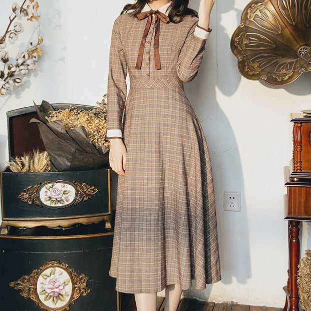 Academia Women's Literary Retro Temperament Plaid Dress