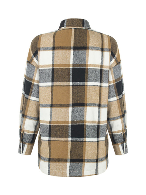 Plaid Print Button-Up Loose Jacket