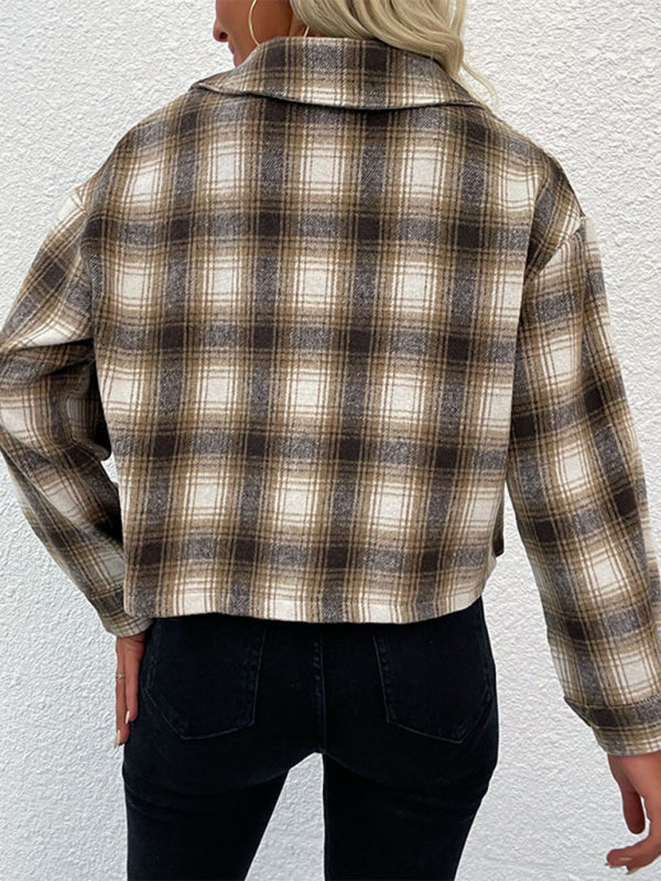 New Women's Plaid Cross-Border Long-Sleeved Shirt Jacket