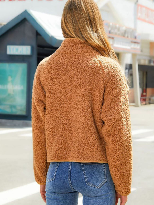 Cardigan Zipper Long Sleeve Plush Patchwork Quilt Jacket