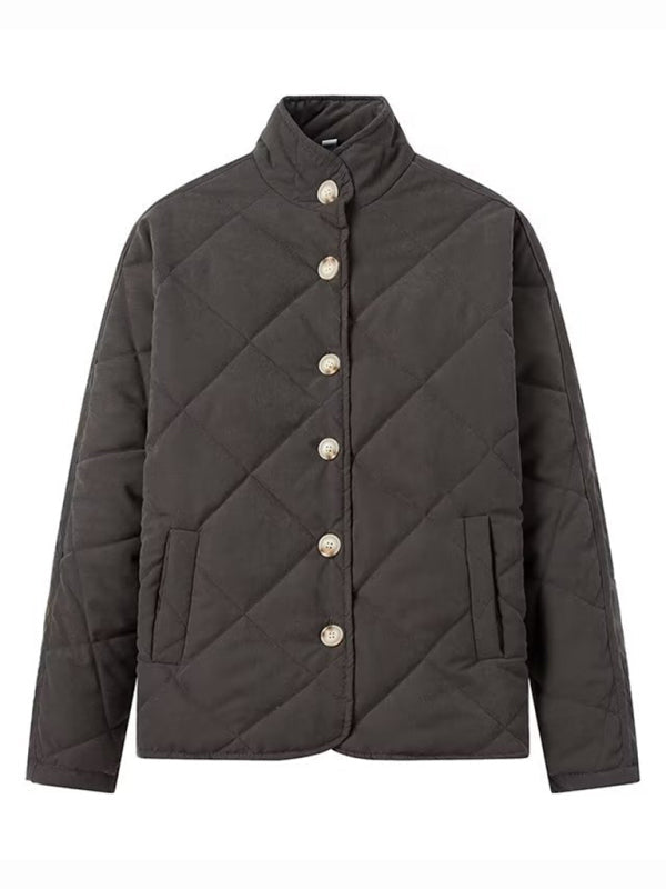 Diamond Lattice Quilted Stand Collar Cotton Jacket