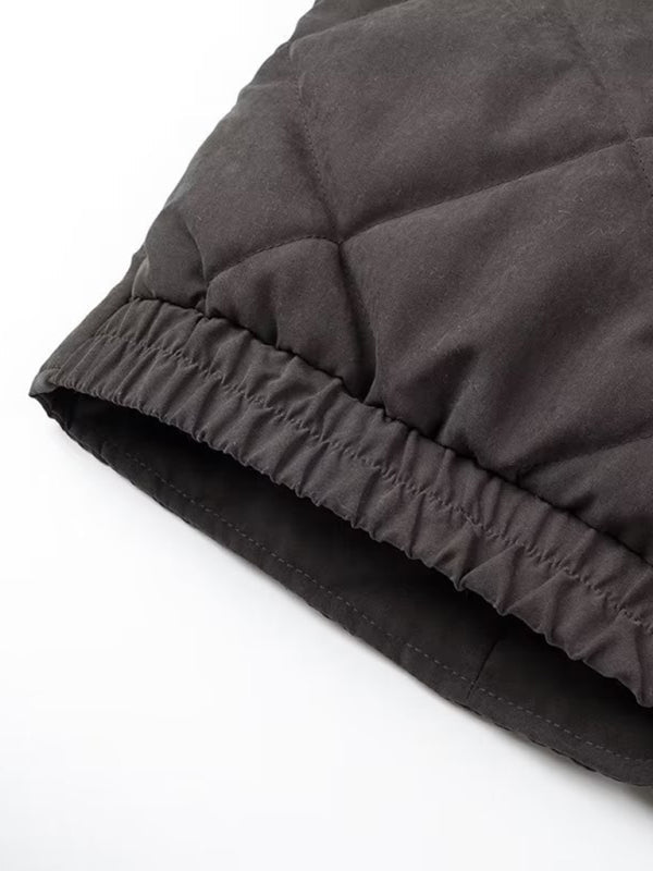 Diamond Lattice Quilted Stand Collar Cotton Jacket