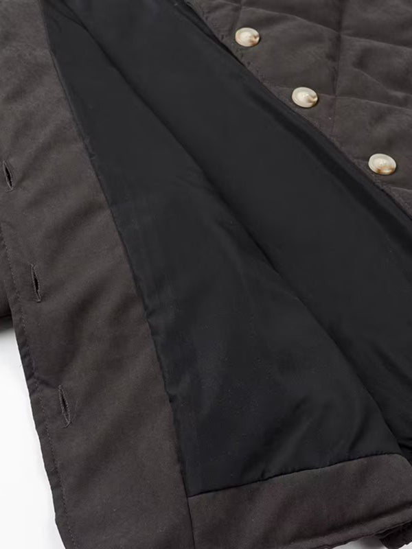 Diamond Lattice Quilted Stand Collar Cotton Jacket