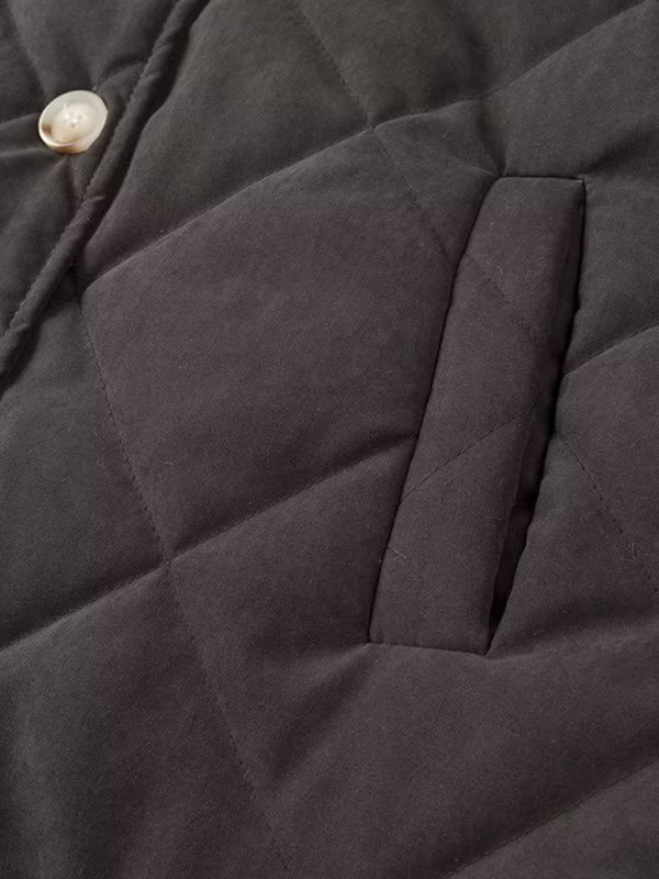 Diamond Lattice Quilted Stand Collar Cotton Jacket