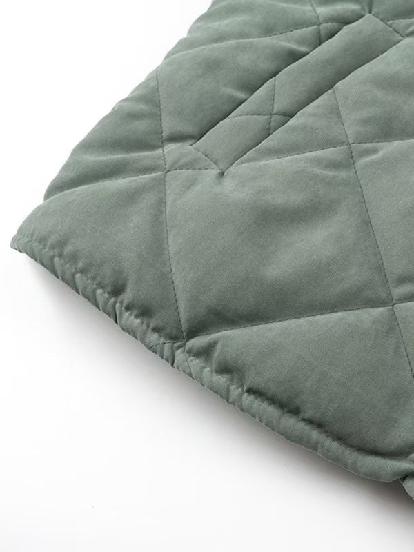 Diamond Lattice Quilted Stand Collar Cotton Jacket