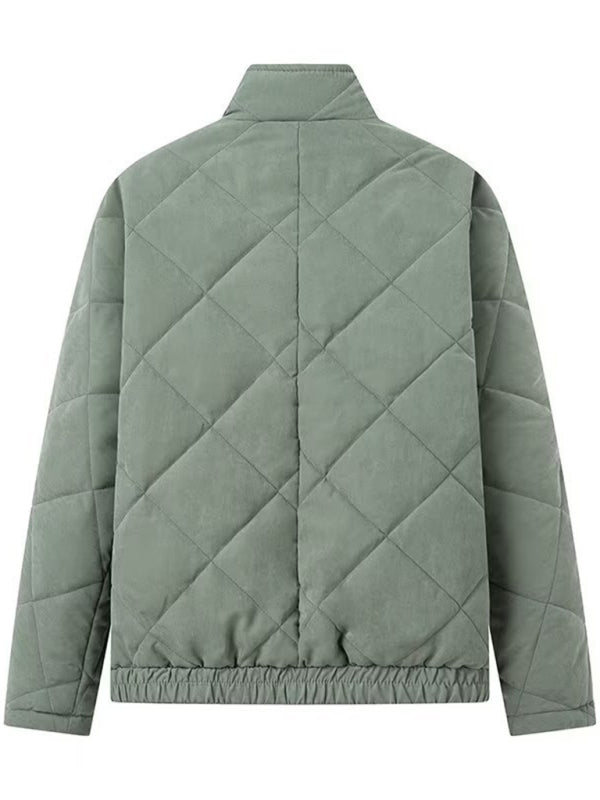Diamond Lattice Quilted Stand Collar Cotton Jacket