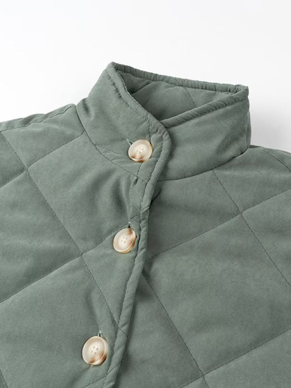 Diamond Lattice Quilted Stand Collar Cotton Jacket
