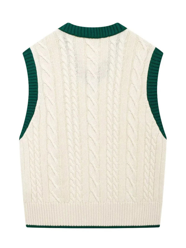 New Contrast Cable Knit Vest Sweater