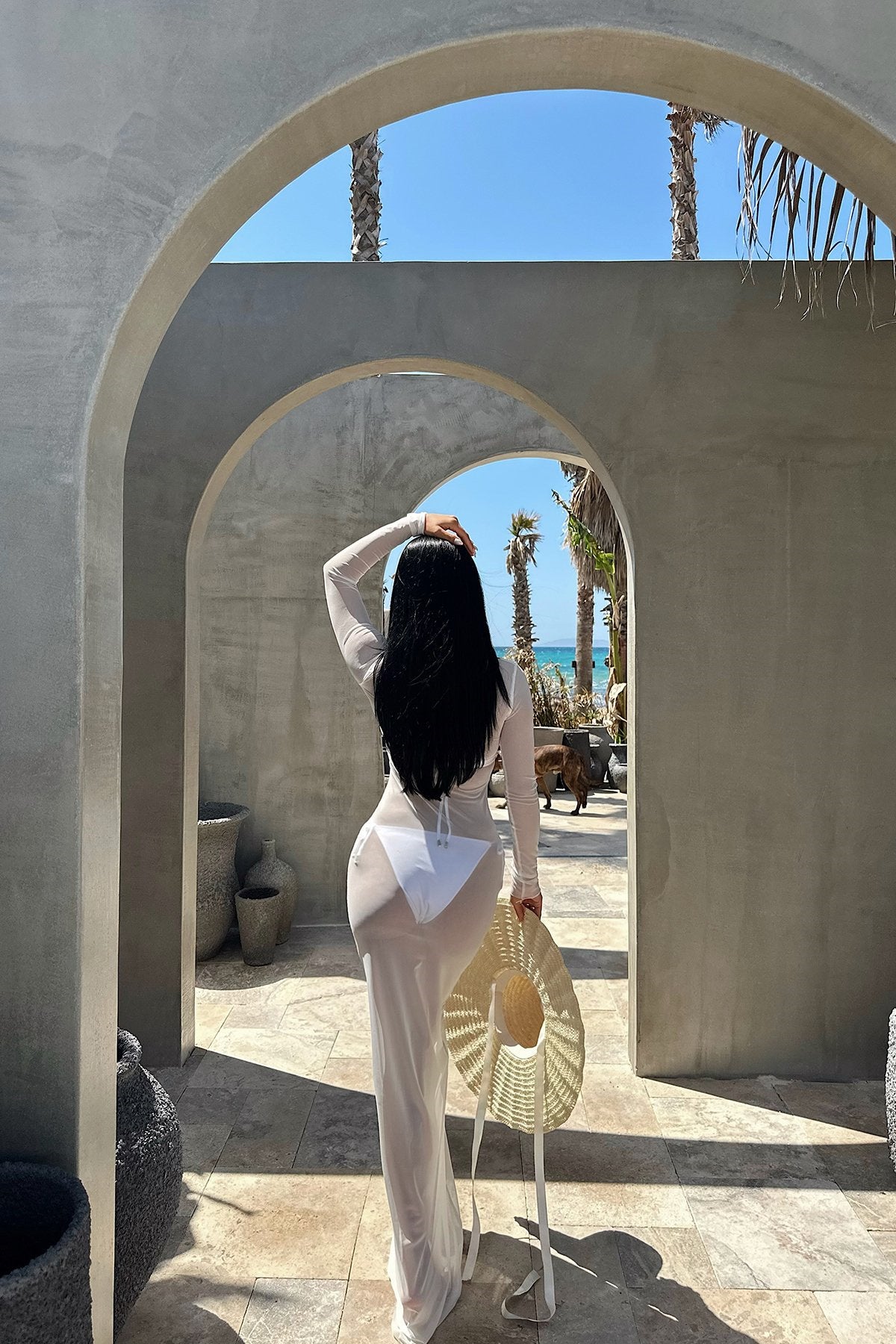 Mesh See-Through One-Shoulder Long-Sleeved Dress