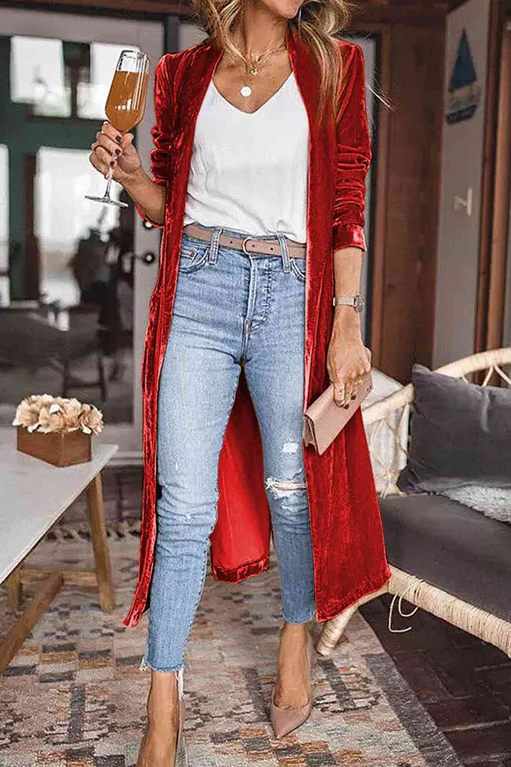 Open Front Long Cardigan with Pockets