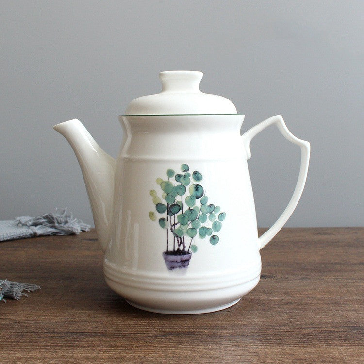 Nordic Green Plant Ceramic Kettle Set