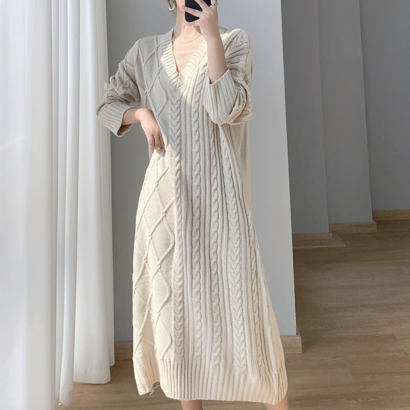 Women's Cable-knit Sweater Dress Knitted