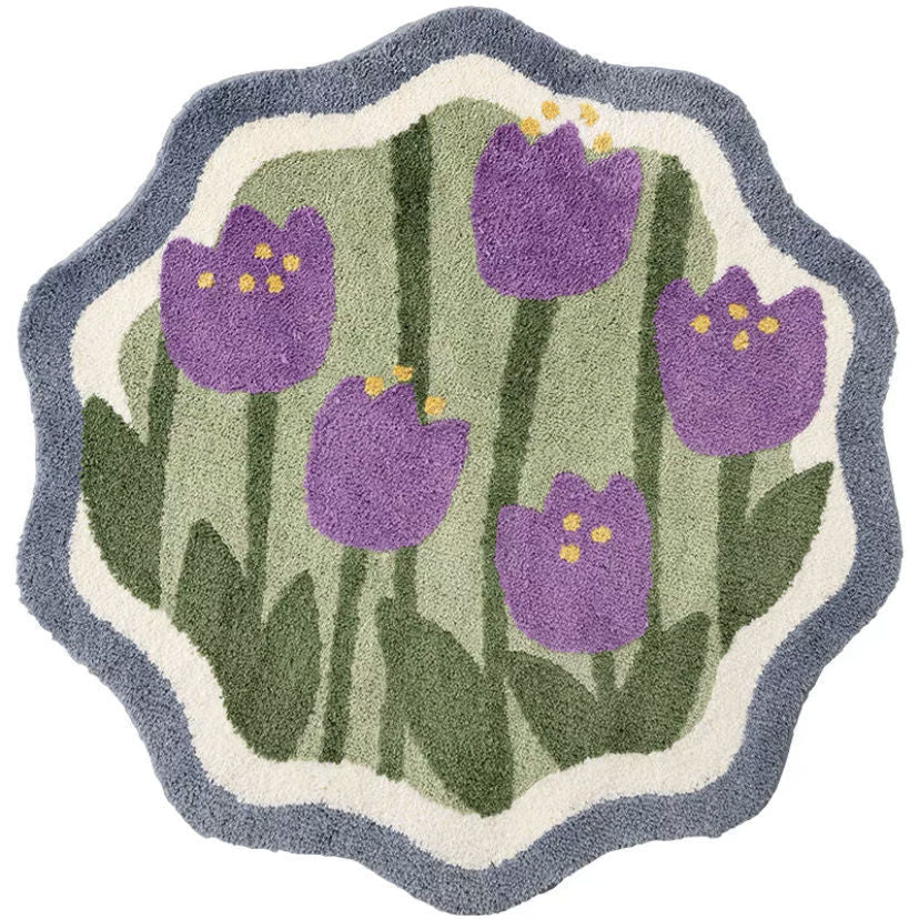 Soft Flower Irregular Round Shape Bedside Rug