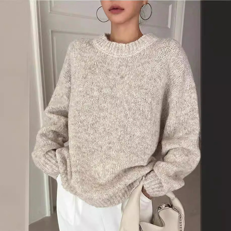 Women's Round Neck Long Sleeve Drop-shoulder Sleeve Sweater