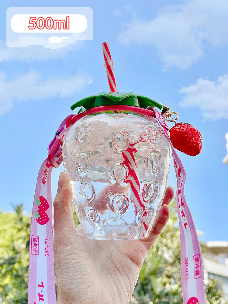 Kawaii Cute Strawberry Straw Water Bottle