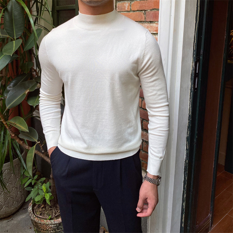 Men's Fleece Semi-Turtleneck Slim Knit Vintage