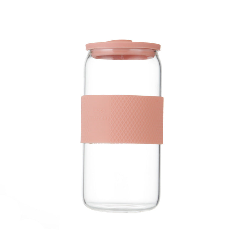 Pull Can Shape Glass Cup With Lid Straw