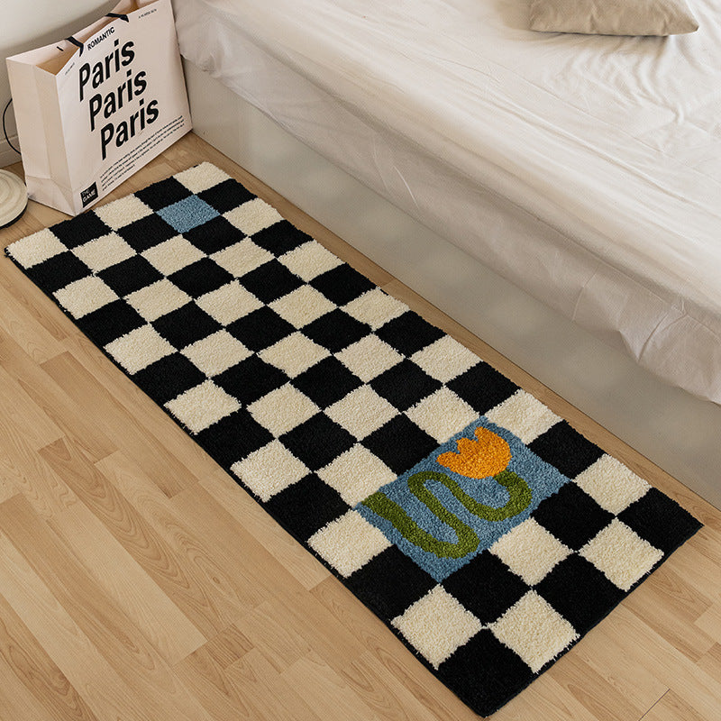 Vintage Checkerboard Bedroom Bedside Rug