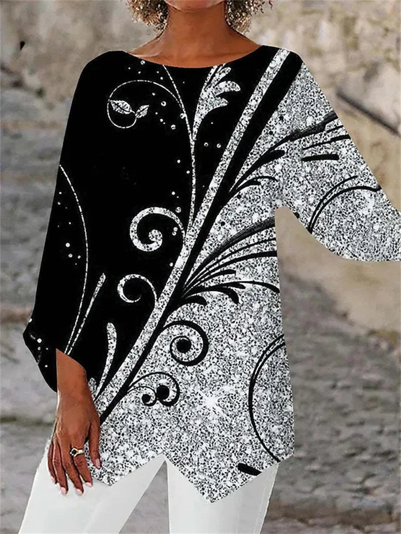 Round Neck and Long Sleeve Printed Shirt