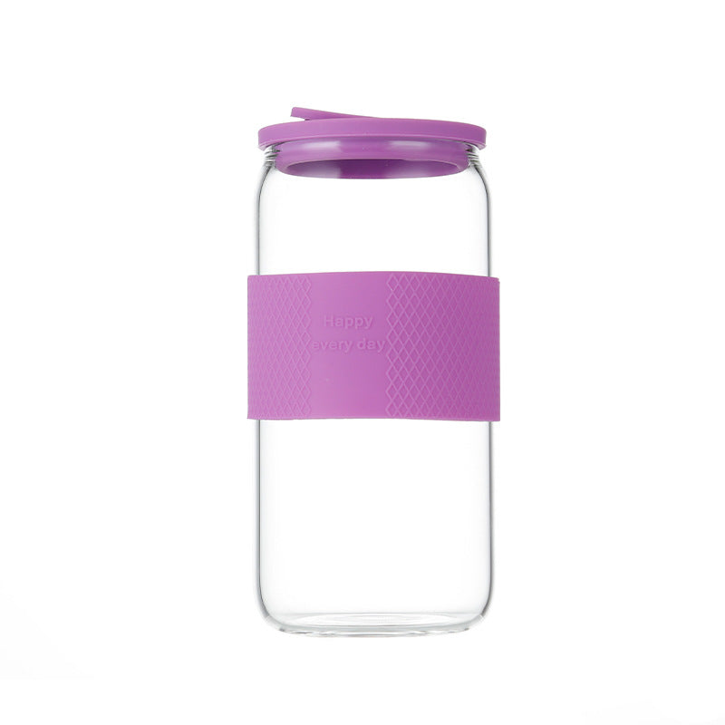 Pull Can Shape Glass Cup With Lid Straw