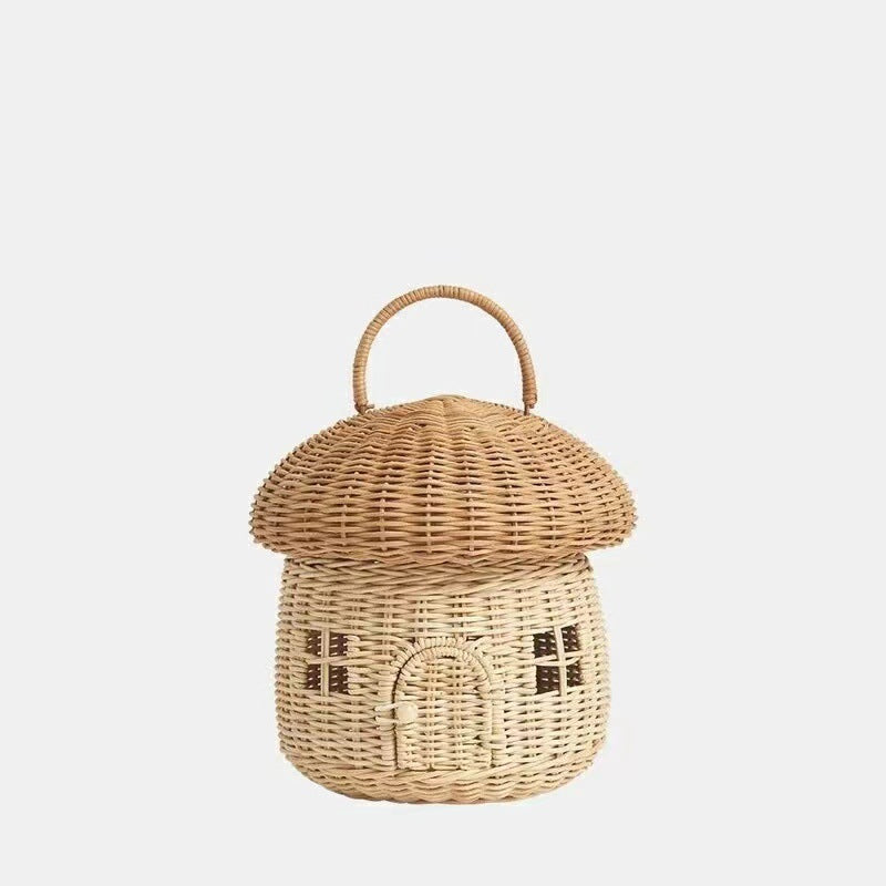 INS Handmade Rattan Mushroom Basket Cute Storage Ornament