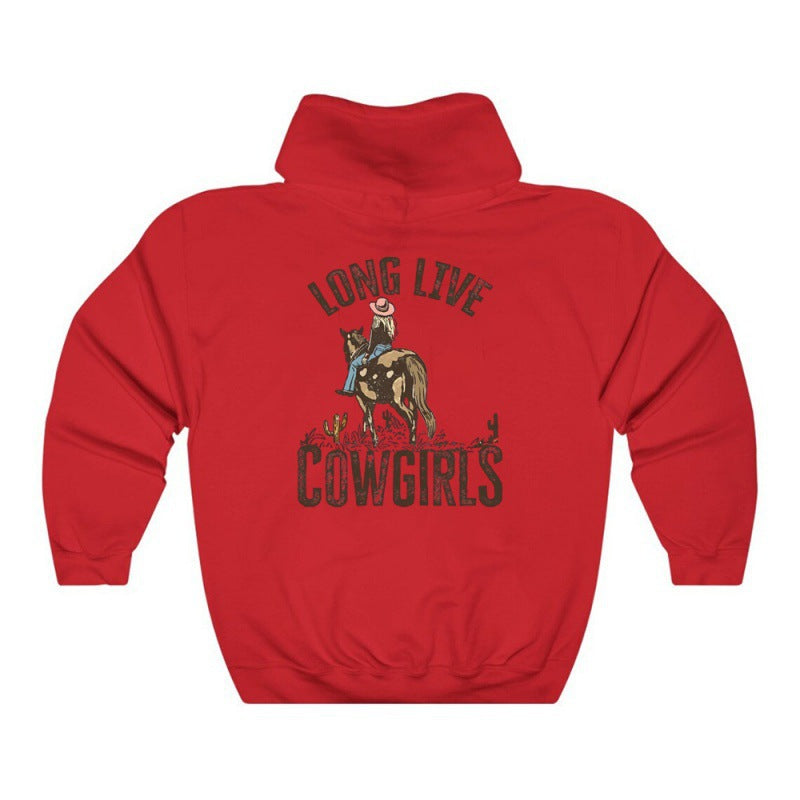 Women's Long Live Cowgirls Casual Back Printed Sweatshirt