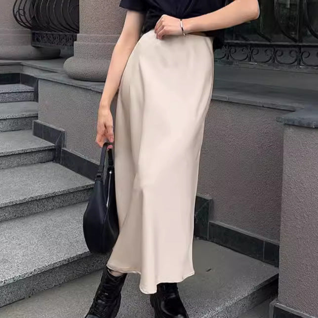 Autumn And Winter New Imitation Acetate Satin High Waist A- Line Skirt Commuting Elegant Long Skirt