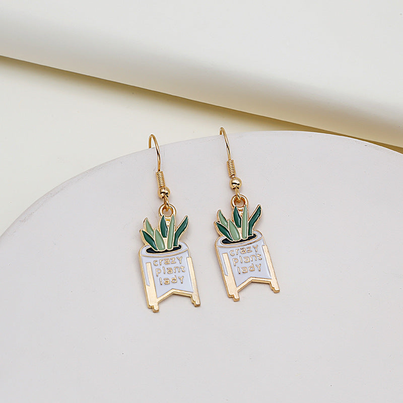 Women's Fashion Cartoon Potted Greenery Earrings