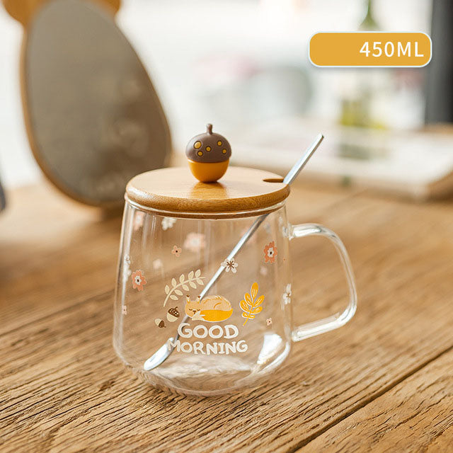 Cute Straw Glass Transparent Mug Heat Resistant