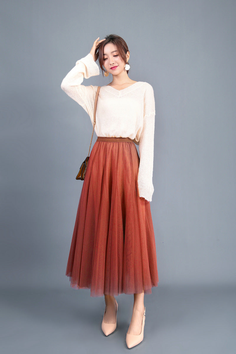 Spring Swing Puffy Ankle-length Skirt High Waist Slim Fit Fairy Skirt