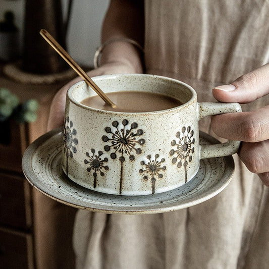 Coarse Pottery Coffee Mug And Plate Set