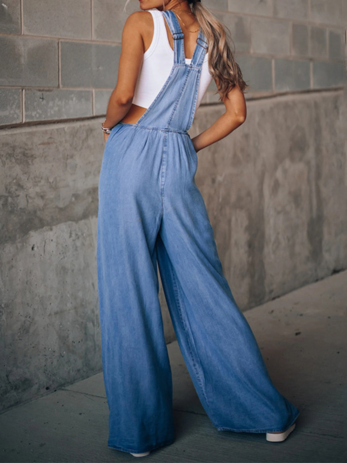 Wide Leg Denim Overalls