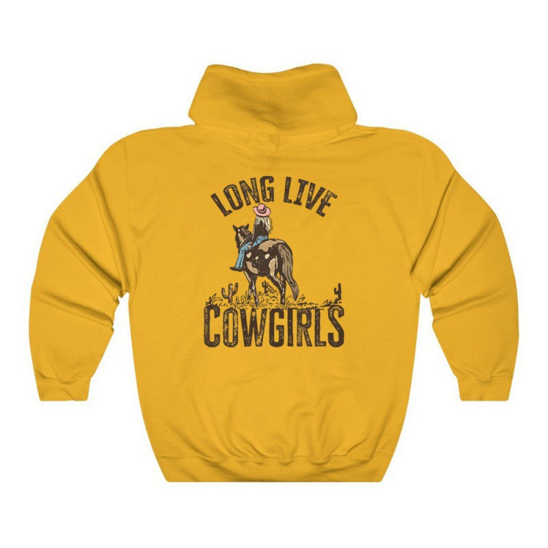 Women's Long Live Cowgirls Casual Back Printed Sweatshirt