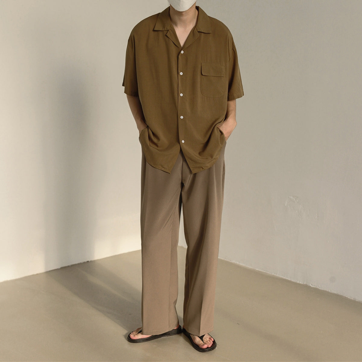 Short-sleeved Shirt Men's Loose Mid-sleeved Shirt With Pocket Satin Thin