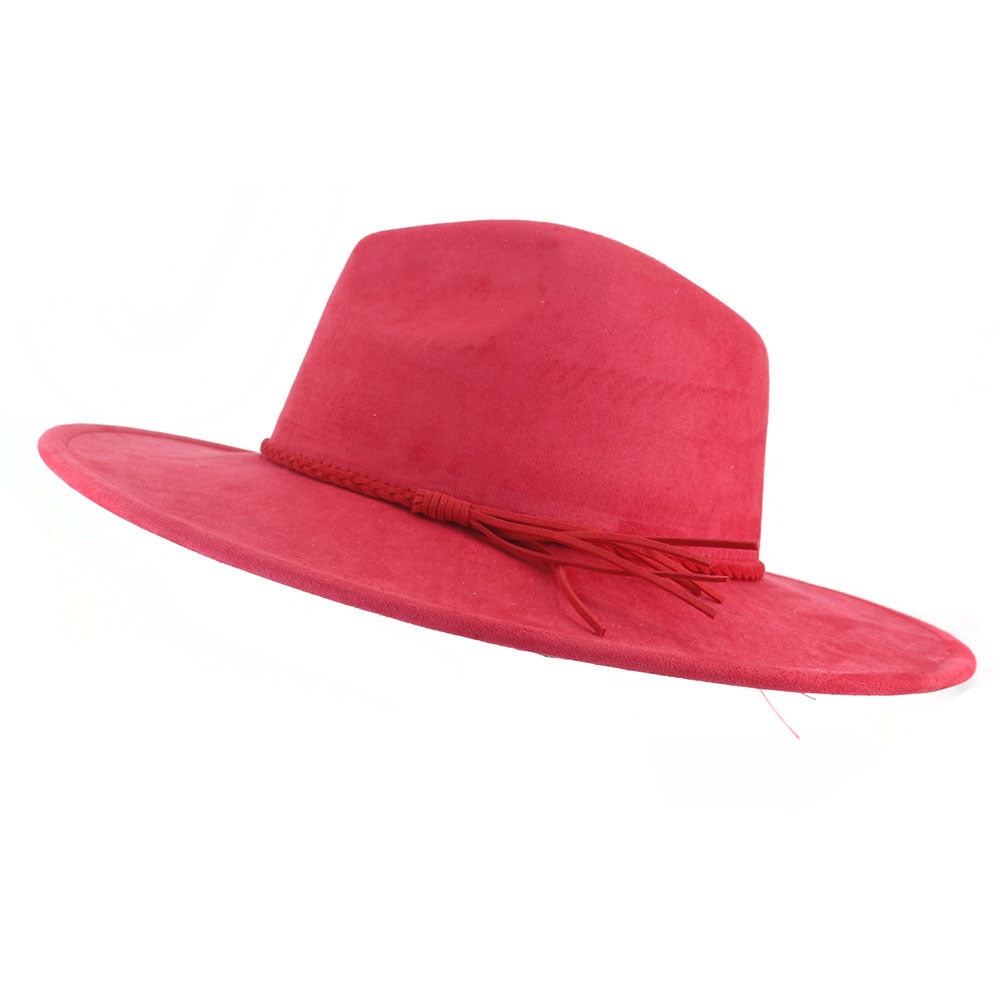 Flat Brim Women's 10cm Brim Suede Peach Top Tassel Hat