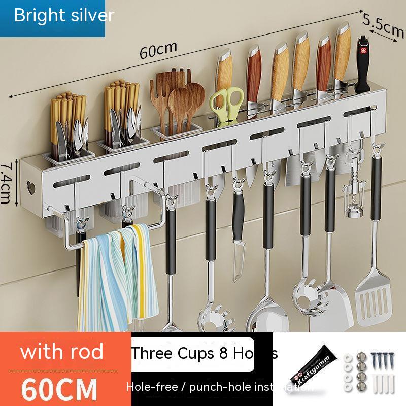 Kitchen Stainless Steel Knife Holder Punch-free Chopstick Canister Storage Hook Rack